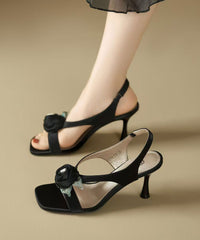 Black Floral Splicing High Heel Sandals Peep Toe