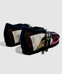 Rose Cowhide Leather Splicing Rivet Wedge Heels Shoes