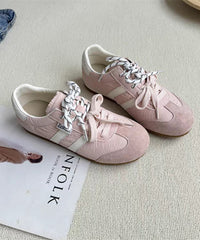 Yellow Flat Feet Shoes Suede Splicing Lace Up