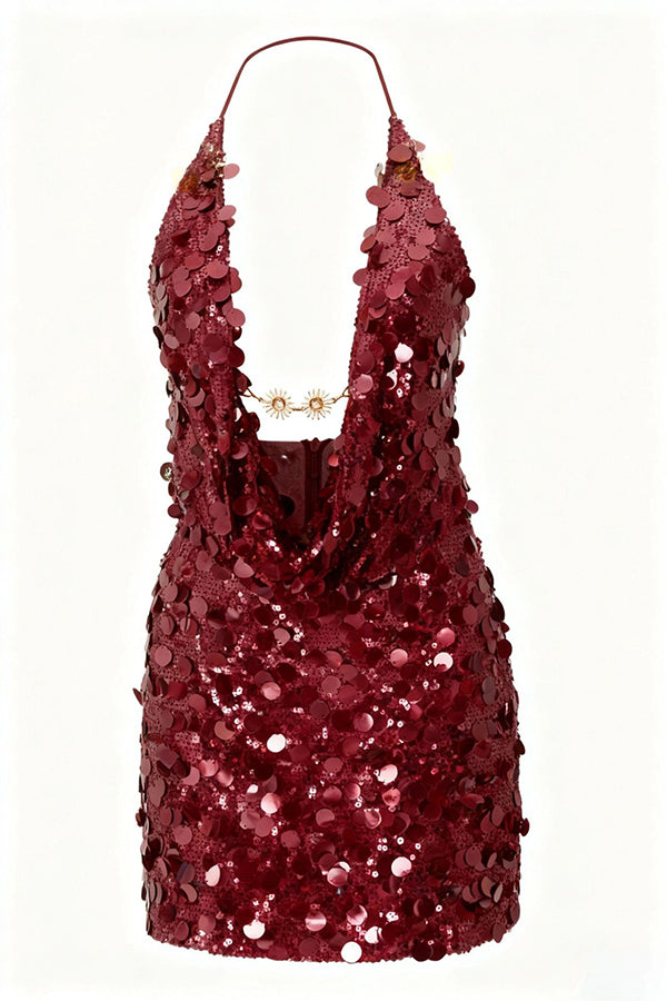 Halter Neck Sequined Open Back Mini Dress