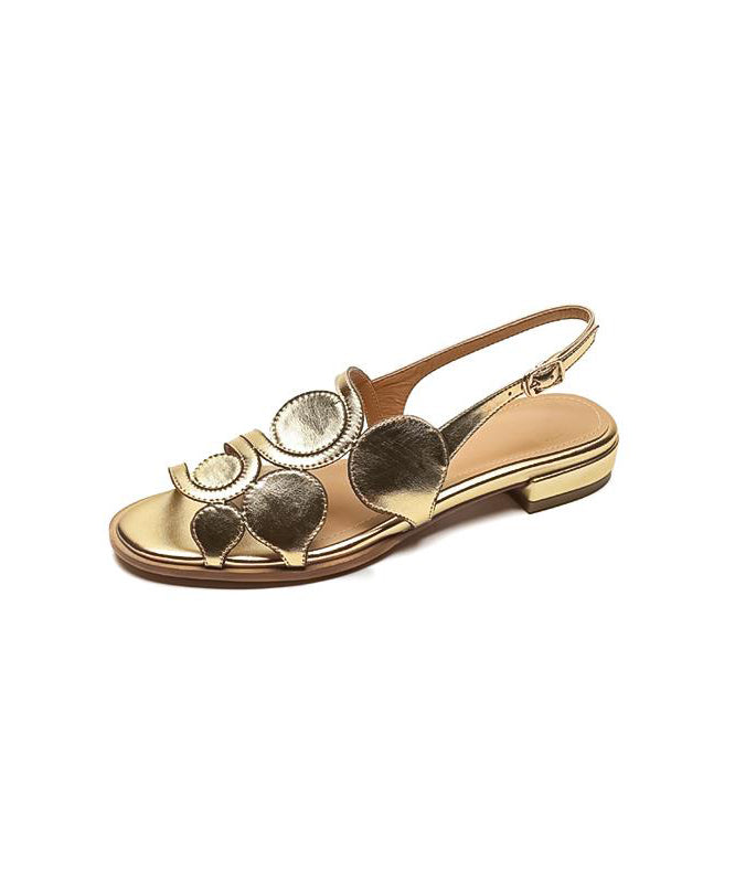 Gold Flat Sandals Splicing Sheepskin Hollow Out