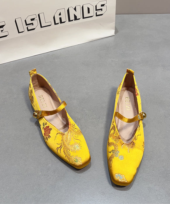 Embroidered Flats Apricot Buckle Strap