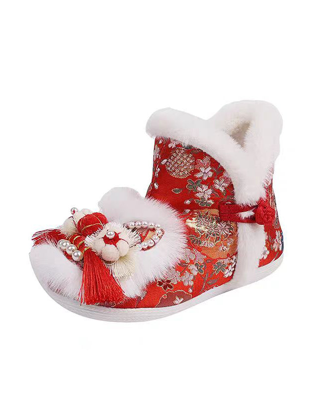 Pink Embroidery Nail Bead Splicing Boots