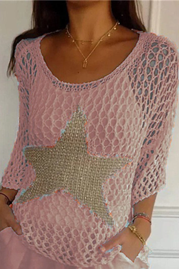 Five-star Round Neck Loose Knitted Cover-up Top