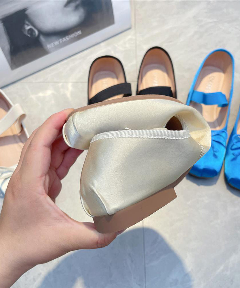 Comfy Soft Splicing Bow Flat Feet Shoes Blue Satin