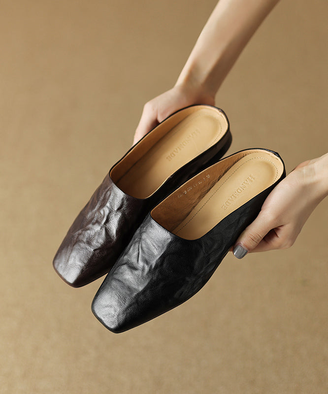 Comfy Brown Splicing Slide Sandals Square Toe