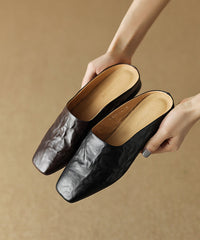 Comfy Brown Splicing Slide Sandals Square Toe