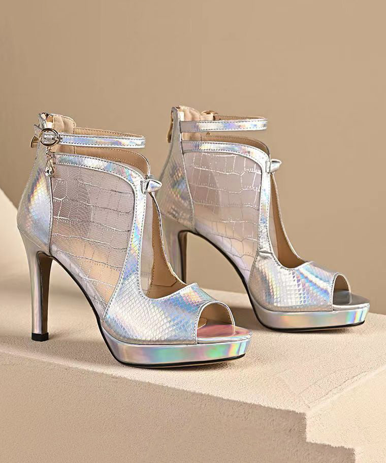 Silk Breathable Mesh Splicing Platform Stiletto Sandals