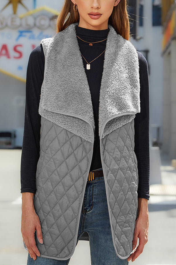 Plush Patchwork Sleeveless Pocket Vest Jacket