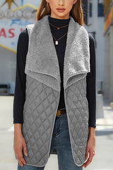 Plush Patchwork Sleeveless Pocket Vest Jacket