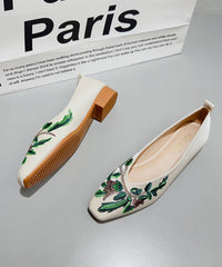 Green Satin Embroidered Flat Feet Shoes