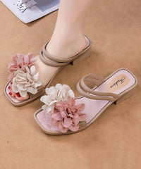 Green Floral Splicing Chunky Slide Sandals Peep Toe