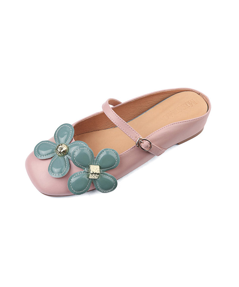 Pink Wedge Sheepskin Chic Floral Splicing Slide Sandals
