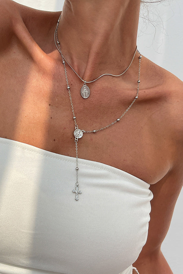 Diamond Cross Chain Elegant Multi-layered Necklace