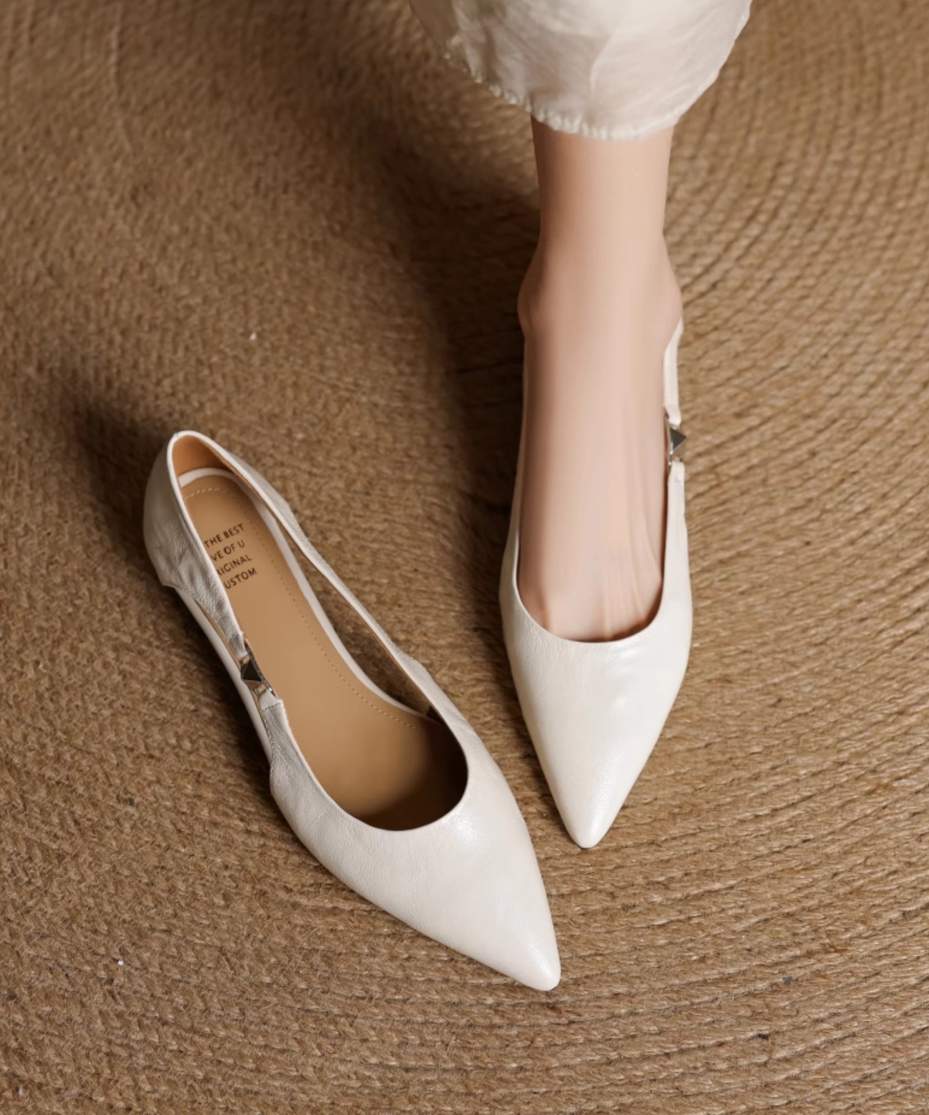 Fashion Splicing Flats Red Sheepskin Hollow Out Pointed Toe