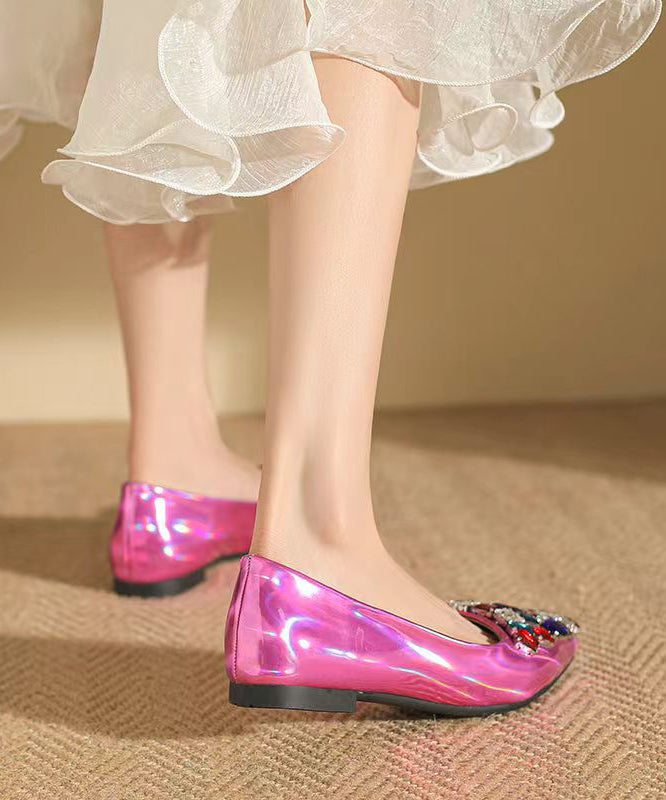 Pink Soft Comfy Pointed Toe Crystal Flat Feet Shoes