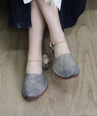 Handmade Retro Floral Flat Shoes For Brown Cowhide Leather