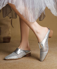 Classy Splicing Hollow Out Breathable Black Sheepskin Slide Sandals