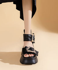 Black Zippered Sandals Buckle Strap Chunky Sandals