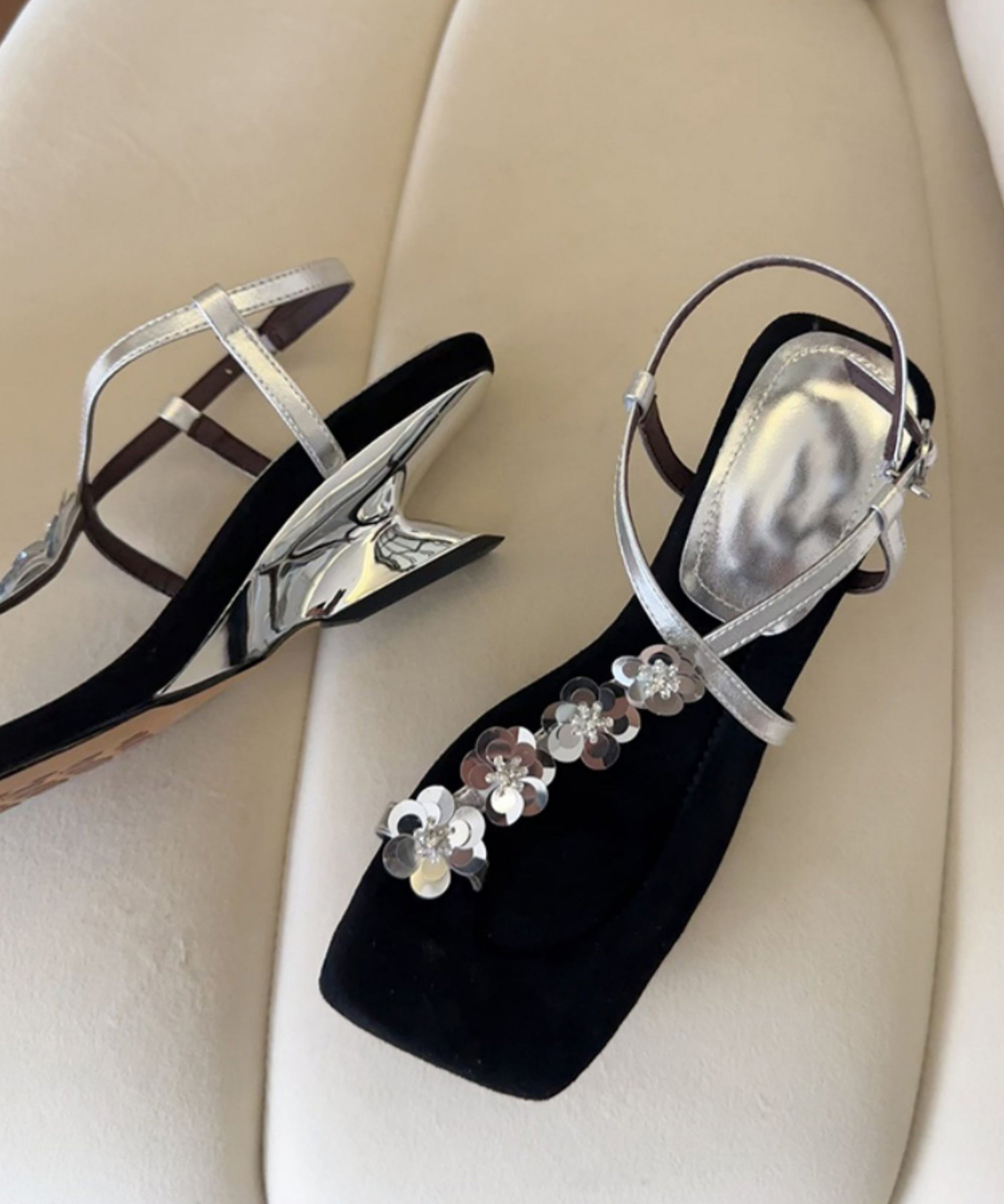 French Gold Floral Faux Leather Wedge Heels Sandals