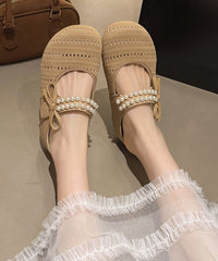 Beige Knit Breathable Splicing Nail Bead Platform Slide Sandals