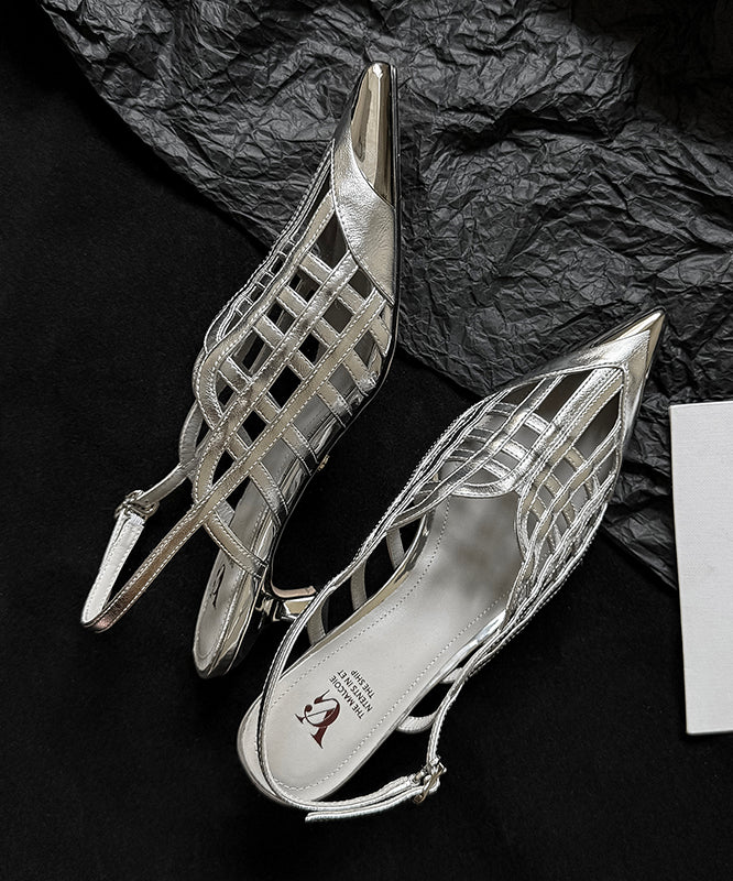 Chic Black High Heel Cowhide Leather Hollow Out Splicing Sandals