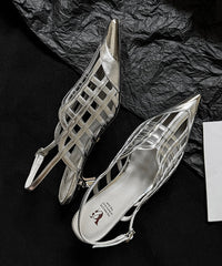 Chic Black High Heel Cowhide Leather Hollow Out Splicing Sandals