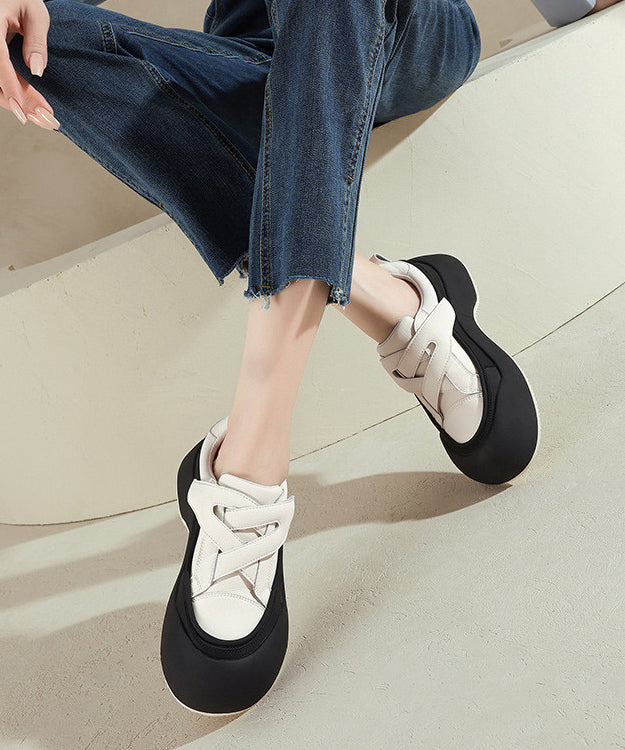 Beige Platform Faux Leather Casual Splicing Flat Shoes