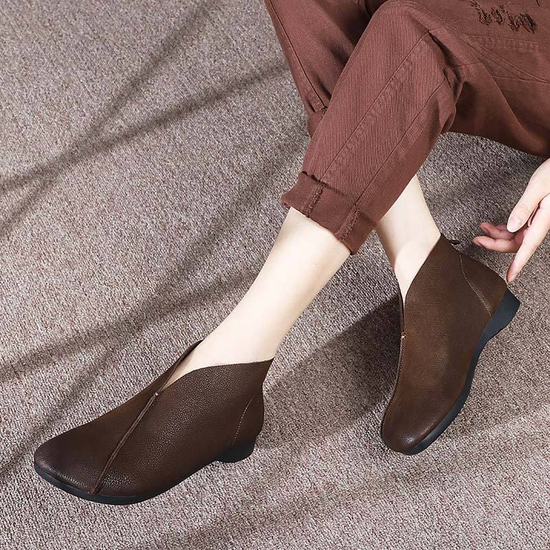 Autumn Retro Solid Soft Leather Casual Shoes