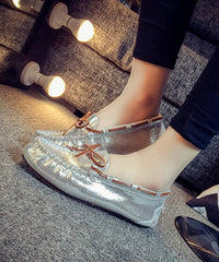 Unique Splicing Flat Shoes Silver Sequins Bow Faux Leather