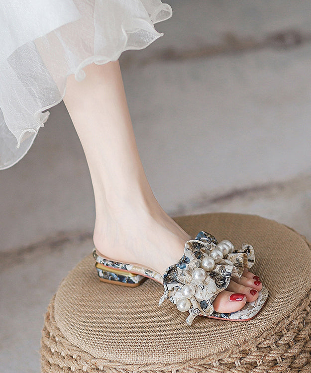 Cotton Fabric Embroidery Nail Bead Splicing Slide Sandals