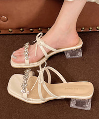 Silver Bow Zircon Slide Sandals Peep Toe