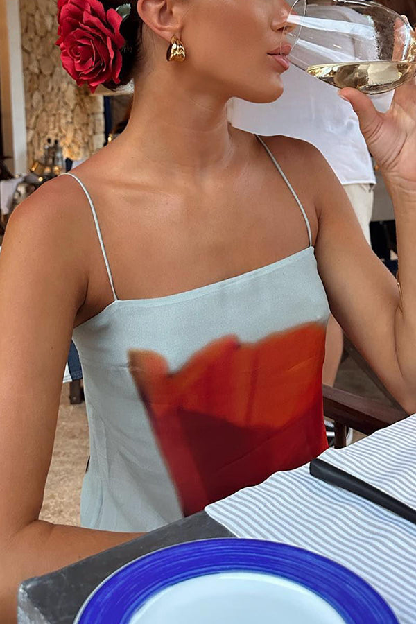 Passionate wine glass flower abstract tulip print H-shaped casual long dress