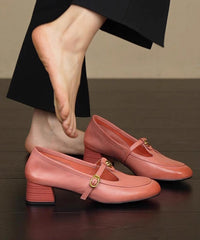 Boutique Splicing Chunky Loafer Shoes Pink Calf Buckle Strap