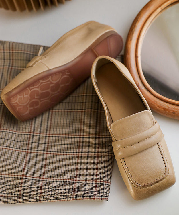 Boutique Solid Apricot Loafers Cowhide Leather Loafer Shoes