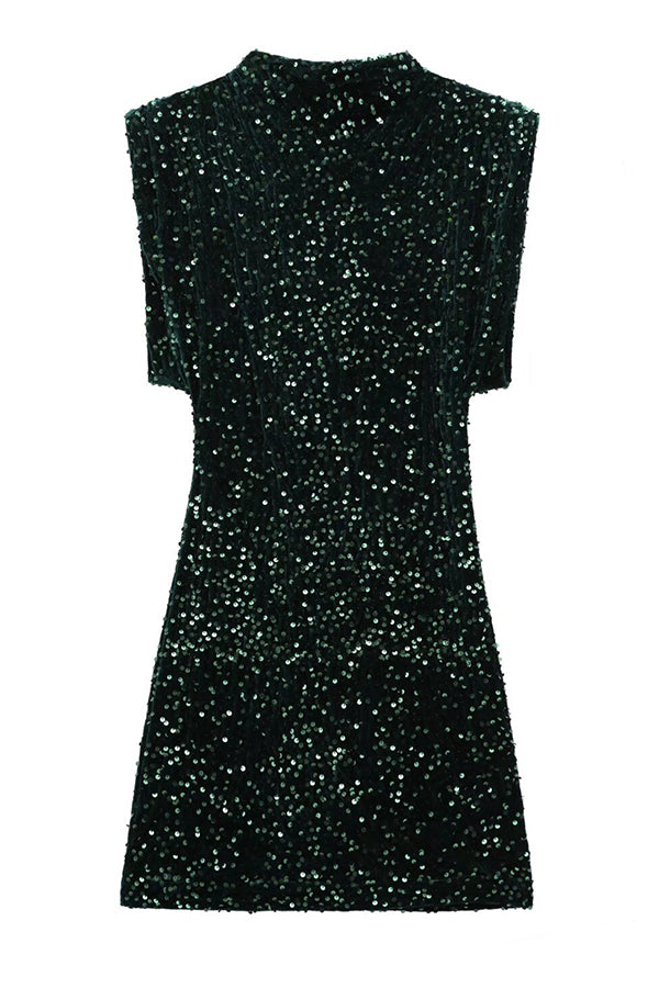 Sequined Round Neck Sleeveless Slim-fit Mini Dress