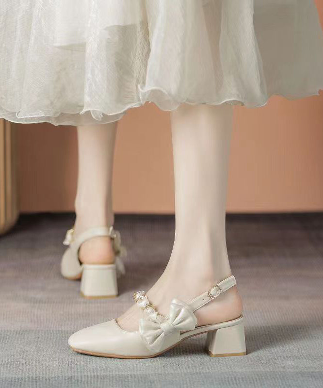 Apricot Chunky Heel Sandals French Bow