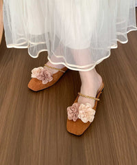 Beige Floral Suede Retro Splicing Slide Sandals