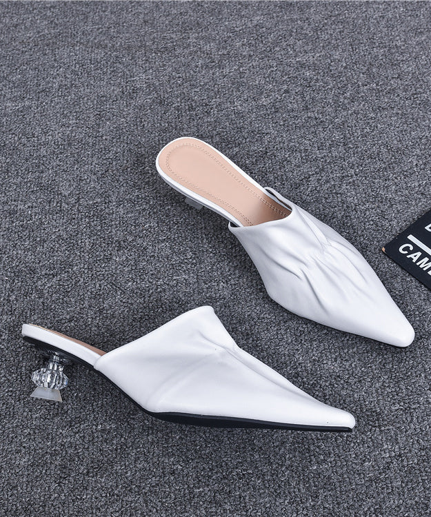 Rose Chunky Heels Slide Sandals Pointed Toe