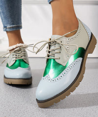 Red Lace Up Splicing Faux Leather Chic Hollow Out Flats Shoes