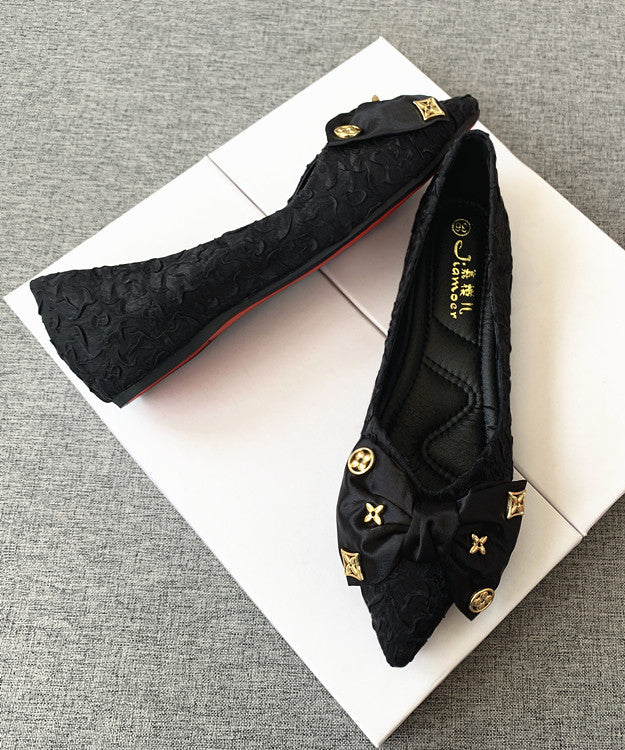 Chic Black Bow Splicing Flat Shoes Pointed Toe