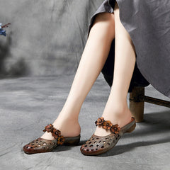 Vintage Floral Hollow Leather Slippers