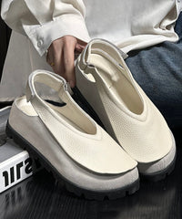 Boho Splicing Platform Flats Yellow Cowhide Leather