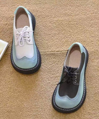 Splicing Platform Flat Shoes Black White Faux Leather Lace Up