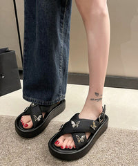 Black Peep Toe Cross Strap Platform Butterfly Splicing Sandals