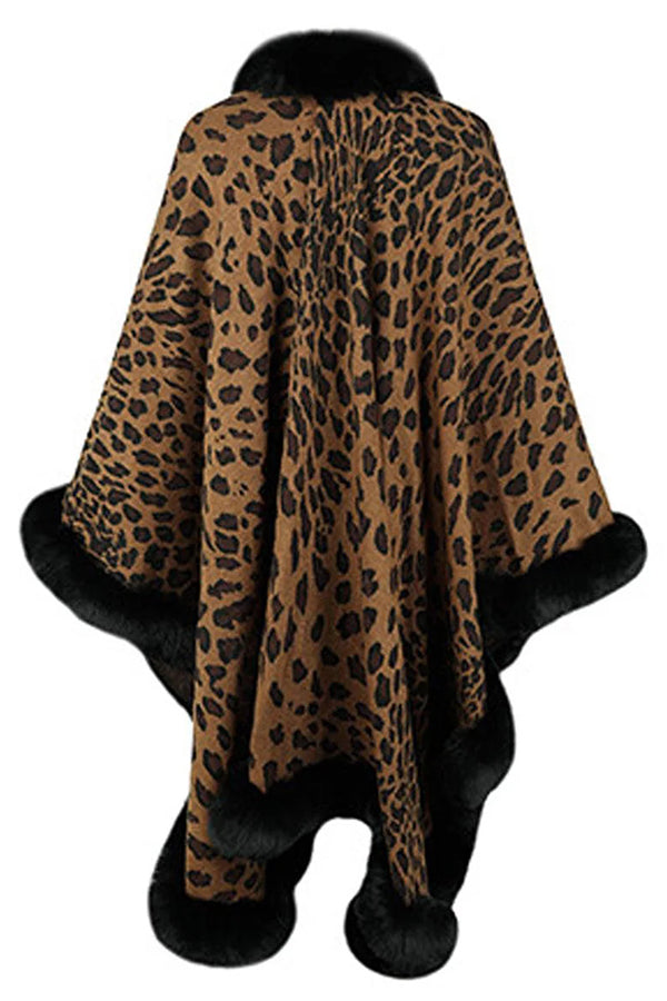Leopard Print Raw Edge Shawl Cape Cardigan