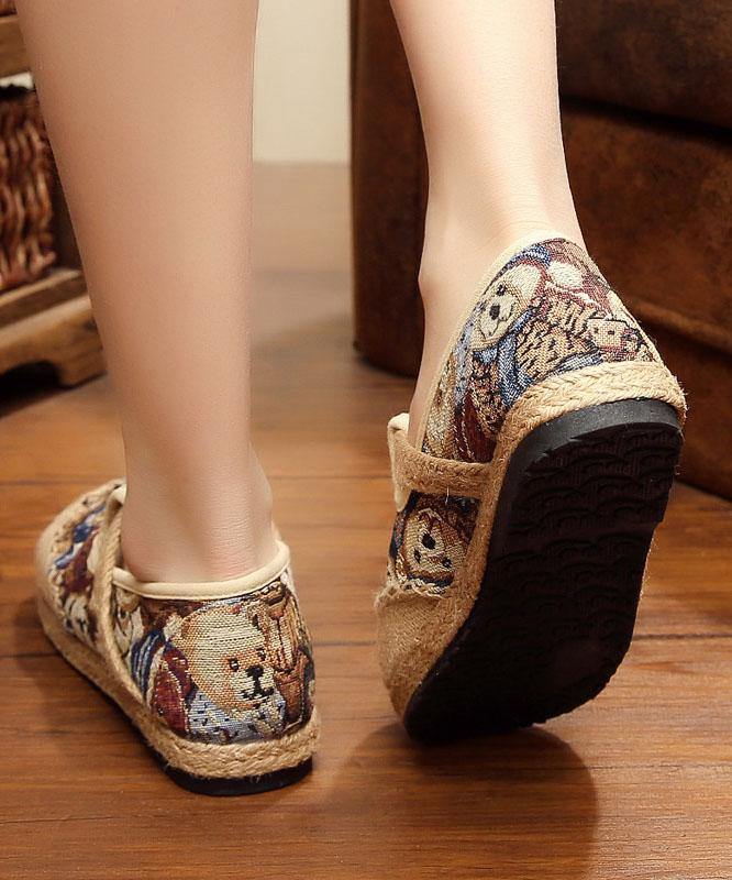 Green Little bear Cotton Linen Flat Shoes
