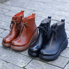 Cozy Platform Leather Solid Lace Up Boots