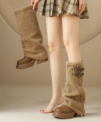 Brown Platform Teddy Faux Fur Stylish Splicing Boots