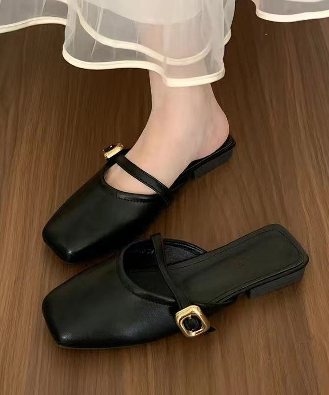 Black Comfortable Splicing Faux Leather Slide Sandals